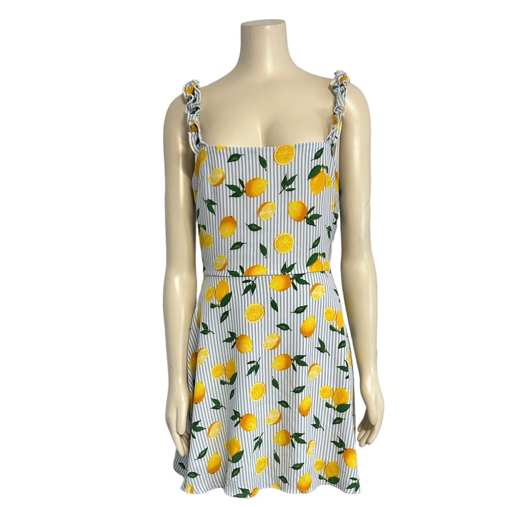 Shop 17 Lemon Fruit‎ Blue Stripe Ruffle Sleeveless Dress Womens Large